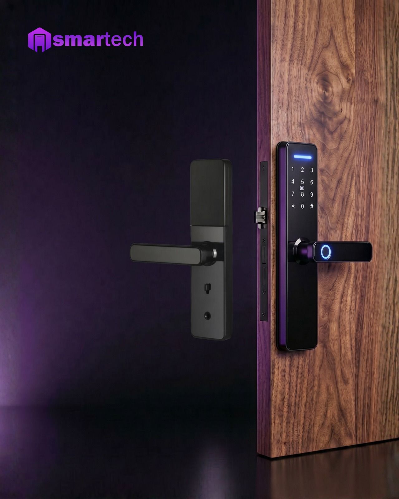 Serrure connectée Smartech installée sur une porte au Luxembourg